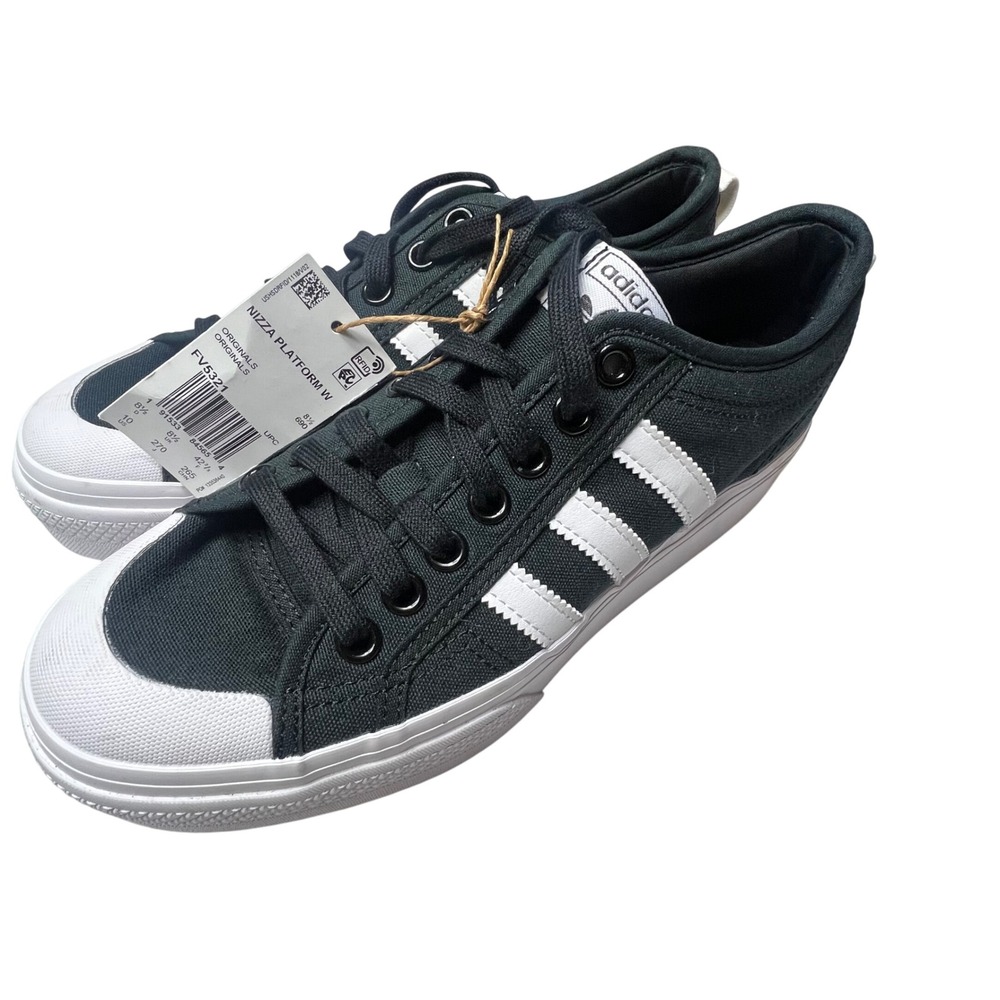 Adidas NWT Nizza Platform Black White Canvas Platform Sneakers Shoes Women's 10